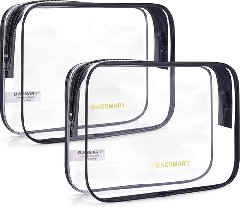 BAGSMART Clear Toiletry Bag, 2 Pack TSA Approved Travel Toiletry Bag Carry on Travel Accessories Bag Airport Airline Quart Size Bags Water Repelle...