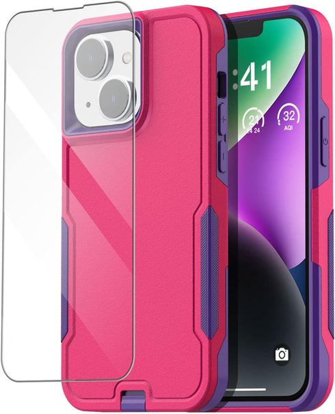 AICase for iPhone 14 Case with Glass Screen Protector,Heavy Duty Drop Protection Full Body Rugged Shockproof Military Protective Tough Durable Cov...