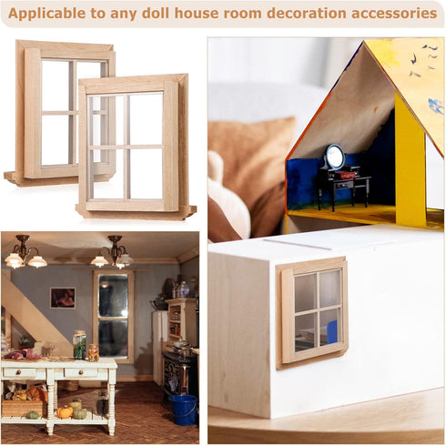 Toyvian 2 Pcs Dollhouse Wooden Windows Miniature Window Frame 1 12 Dollhouse Furniture Mini Window Tiny Wooden Window Models Window Ornaments for ...