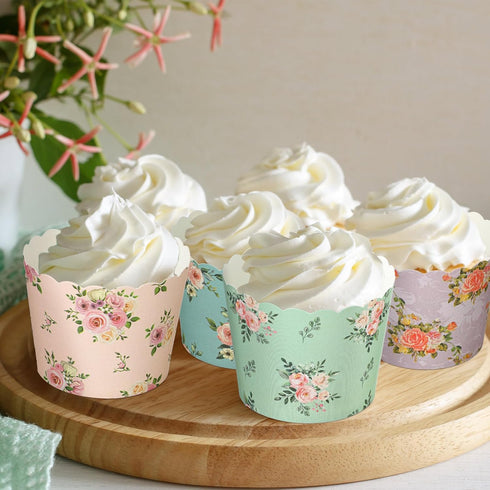 Uiifan 60 Pcs Floral Paper Baking Cups Disposable Greaseproof Baking Cups Bulk Floral Muffin Baking Cups Flower Cupcake Wrappers for Birthday Wedd...