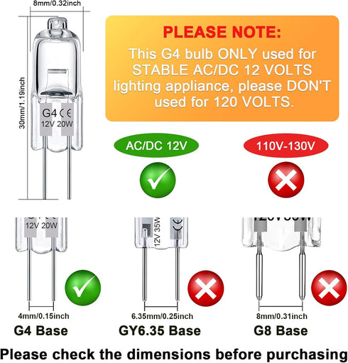 G4 Halogen Bulb 12V 20W, 12 Pack G4 Light Bulb Dimmable, T3 JC Type G4 Base Bi-Pin Bulb, for Under Cabinet Puck Light, Chandeliers, Landscape Ligh...