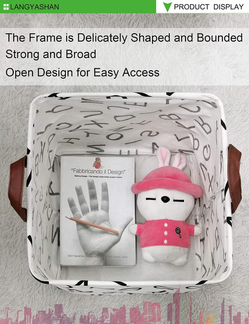 LANGYASHAN Square Storage Baskets Waterproof Canvas Children Laundry Nursery Hamper for Shelves Gift Baskets Toy Organizer Room Decor (Square alph...