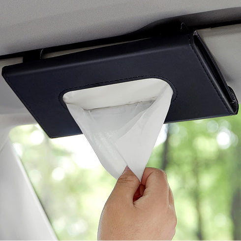 Car Tissue Holder, Upgraded Version Hanging Tissue Holder in Car, Premium PU Leather Car Napkin Holder for Universal Auto, Easy Use (Black)...