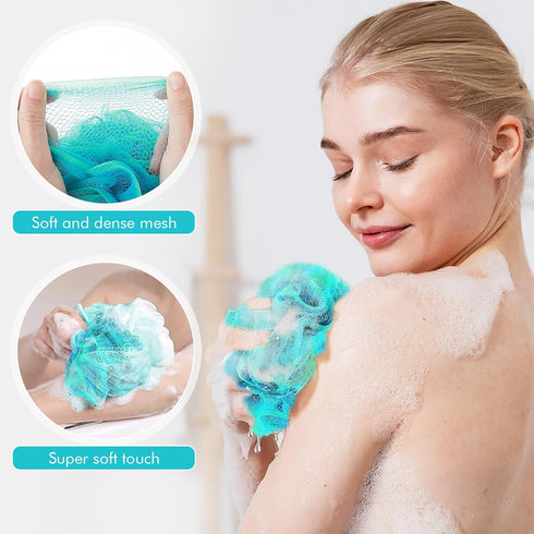 2Pcs Shower Loofahs Bath Sponges, 60g Large Soft Nylon Mesh Puff Balls for Body Wash, Exfoliating Body and Back Scrubber Pouf, Bathing Accessories...