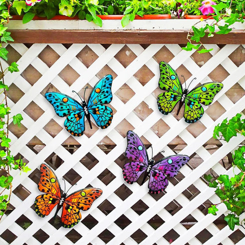 4 PCS Metal Butterfly 9.6" Butterflies Outdoor Fence Yard Art Wall Decor Hanging Decorations for Garden Living Room Bedroom Patio Balcony Gift for...