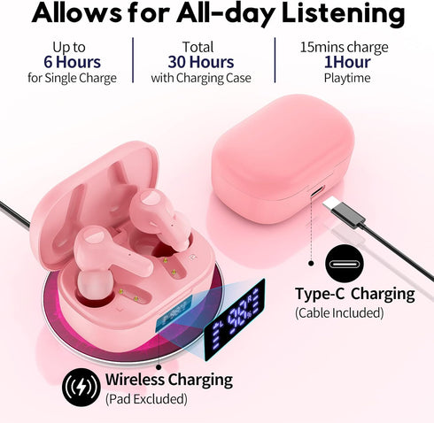 MOZOTER Bluetooth 5.3 Wireless Earbuds,Deep Bass Loud Sound Clear Call Noise Cancelling with 4 Microphones in-Ear Headphones with Wireless Chargin...