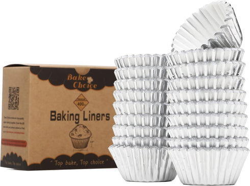 Non-Stick 400pcs Silver Mini Cupcake Liners for baking, Mini Size Foil muffin liners Cupcake Wrappers by Bake Choice Christmas Cupcake Liners for ...