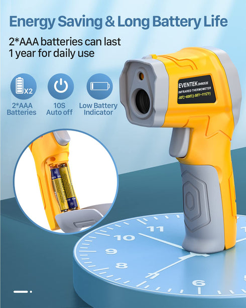 Eventek Digital Infrared Thermometer, -58??1112?(-50??600?) Non-Contact Laser Temperature Gun with Color Display & Adjustable Emissivity for Cooki...