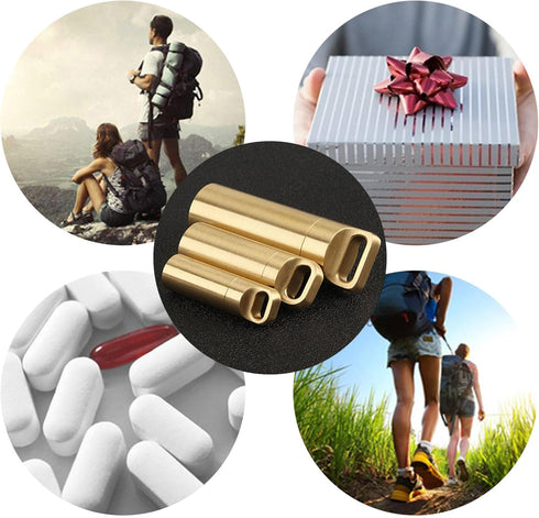 Brass Seals Bottles Keychain,Portable Waterproof Pill Case Key Chain, Mini Canister Medicine Capsule Bottle Pill Container for Outdoor Camping & T...