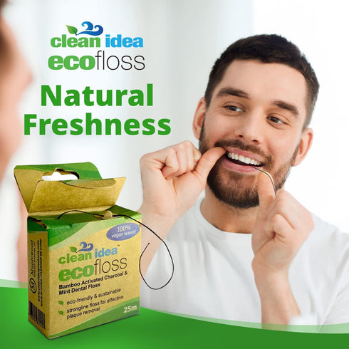 Ecofloss 6x25m Dental Floss - Charcoal Mint - Bamboo Floss, Unwaxed Dental Floss, Natural Floss, Floss Refill, Organic Floss, Wax Floss, Biodegrad...