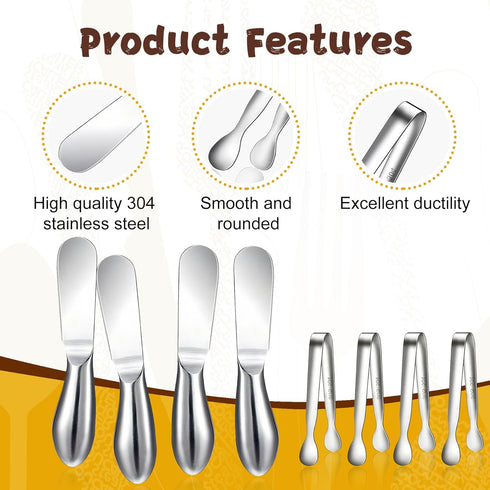 Spreader Knife Set,8-Piece Cheese and Butter Spreader Knives,Mini Serving Tongs,Stainless Steel Multipurpose Butter Knives Used for Cheese, Cold B...