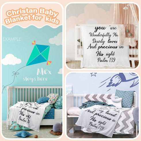 Christian Gift for Baby Plush Baby Blanket with Dotted Backing Baptism Blanket Scripture Quote Swaddle Bible Verse Blanket for Newborn Boy Girl Ch...
