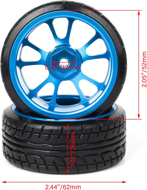 Mxfans 4Pcs Plastic Tires & Blue 10-Spokes Aluminum Wheel Rims for RC 1:10 On-Road Car...
