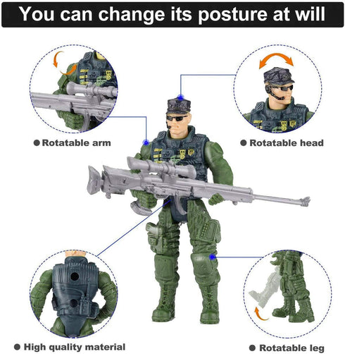8 Pcs Soldier Action Figure Toy Army Men with Weapon Accessories/SWAT Team Figure Military Playset for Boys Girls, Birthday (8 pcs American soldie...