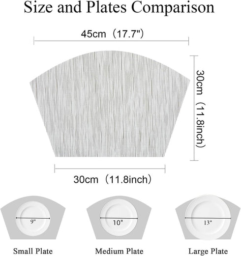 SHACOS Small Round Table Placemats Wedge Placemat Set of 4 Non Slip Heat Resistant Woven Vinyl Table Mats Wipe Clean Indoor Outdoor (4, Gray White...