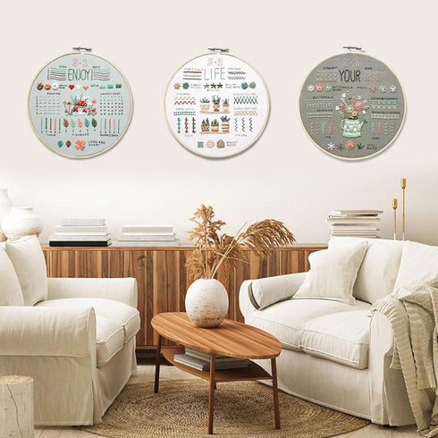 LYSHIATSU 3 Sets Embroidery Starter Kit for Beginners, Patterns Cross Stitch for Adults, Hobbies Embroidery, Learning DIY Kit with 3 Embroidery Ho...