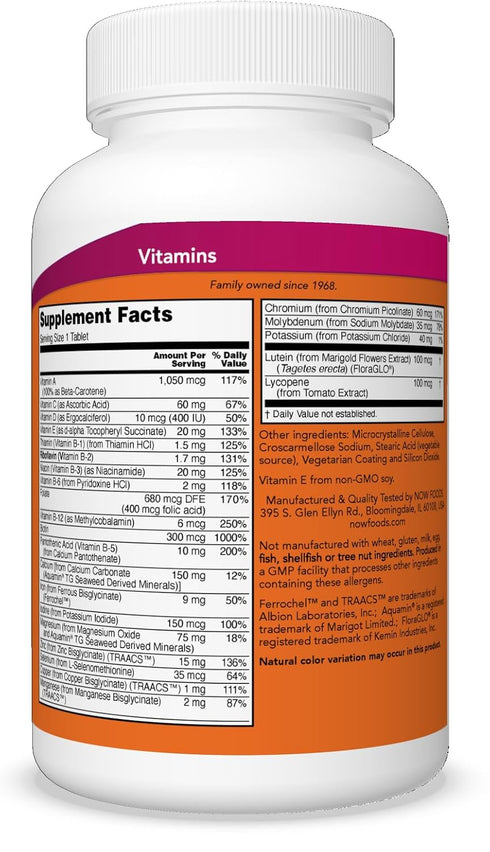 NOW Supplements, Daily Vits™, One Tablet Daily with Lutein & Lycopene, 250 Tablets...