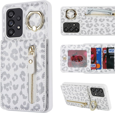 Samsung Galaxy A53 5G Case with Card Holder for Women, Samsung Galaxy A53 5G phone Case Wallet with Credit Card with Ring Kickstand Zipper Slim St...