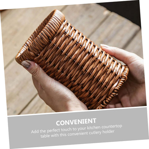 Imitation Rattan Chopstick Holder Rattan Silverware Utensil Drying Rack Silverware Dryer Rack Wicker Pencil Brush Cup Woven Utensil Holder Flatwar...
