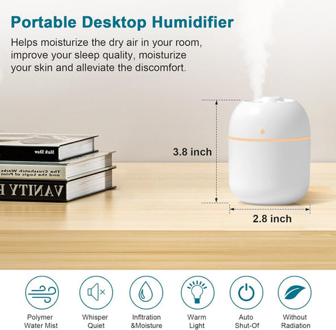 Portable Small Humidifier, USB Personal Desktop Humidifier for Car, Office Room, Bedroom, Auto Shut-Off, 2 Mist Modes, Super Quiet(220ml, White)...