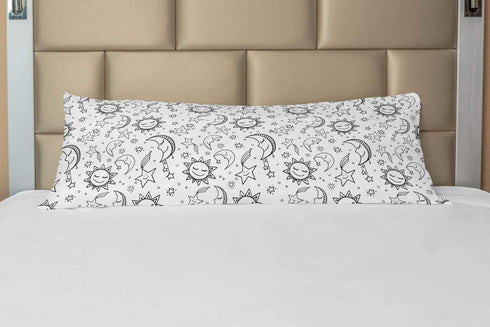 Lunarable White and Black 21" x 54" Skyline Illustration Body Pillowcase with Zipper, Crisp Print, Machine Washable...