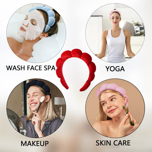 Spa Headband for Washing Face, Velvet Makeup Headband, Bubble Skincare Headbands with Face Wash Wristbands, Sponge Puffy Headband for Women Skin C...