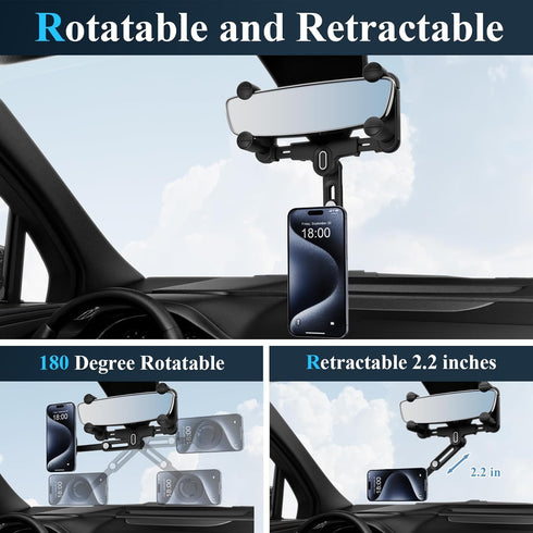 for Magsafe Car Mount, Rear View Mirror Phone Holder, Rotatable and Retractable Phone Holder for Car Compatible with iPhone 15/14/13/12 Series and...