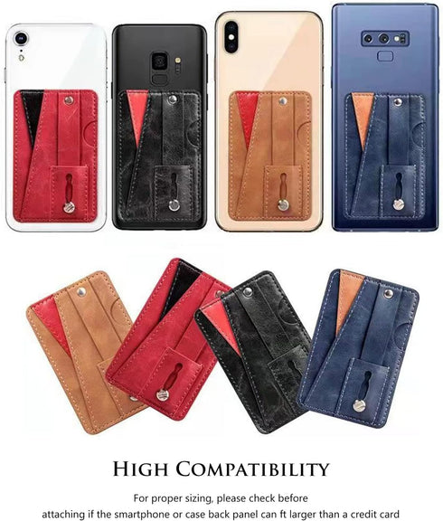 Phone Card Holder, Dual Pockets Phone Wallet Stick On with Snap Closure Adhesive Phone Wallet Work with iPhone and Most Smartphones - Brown Red Pa...