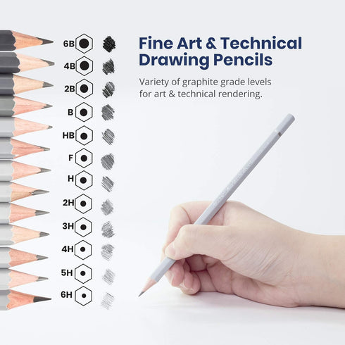Pacific Arc Premium Graphite Drawing Pencils for Artists, Tech Pack - Professional Pencils for Drawing, Drafting, Sketching and Shading 12 Pk. - G...