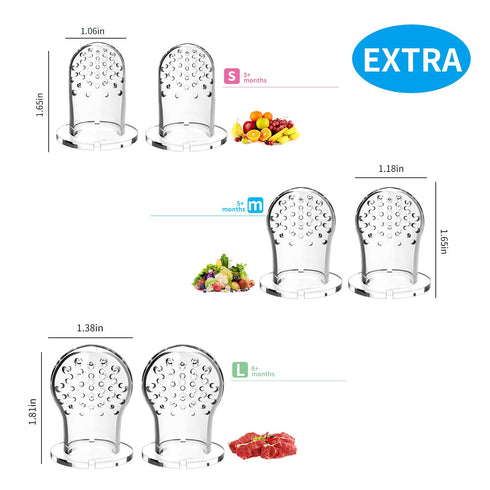 Food Feeder Baby Fruit Pacifier (3 Pcs) with 6 Different Sized Silicone Pacifiers 2 PCS Dispensing Spoon 90ML Spoons Clip Infant Teething Toy -Blu...