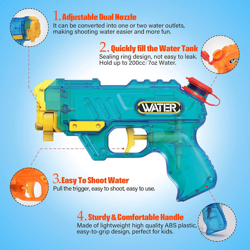 Water Guns for Kids, 2 Pack Squirt Guns Water Blaster 200CC Capacity Water Pistol Toys for Boys Girls Toddlers, Ideal Summer Gifts for Swimming Po...