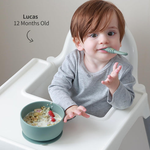 Baby Bowl and Spoon Set with Suction and Lid, Silicone Baby Food Bowl, First Stage Baby Feeding Set, Self Feeding Essentials for 6+ Months (Rose)...