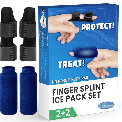 Simplation Trigger Finger Splint and Ice Pack (2+2 Set) for Pain Relief, Knuckle Immobilization, Straightening Arthritis, Injured Mallet Finger, F...