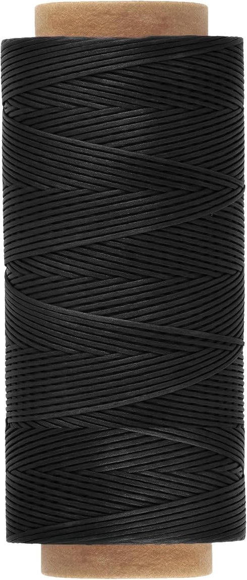 Mandala Crafts Black Flat Waxed Thread for Leather Sewing - 273 Yds 150D 0.8mm Polyester Leather Thread String Waxed Cord for Leatherwork, Beading...