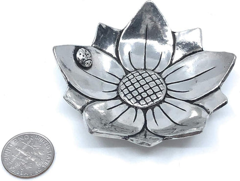 Basic Spirit Sunflower with Ladybug Fine Pewter Ring Bowl Trinket Dish Tray...