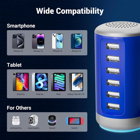 USB Charger USB Charging Station 30W 6-Port USB Desktop Charging Station Hub Wall Charger for iPhone iPad Tablets Smartphones Multi-Port Wall Char...