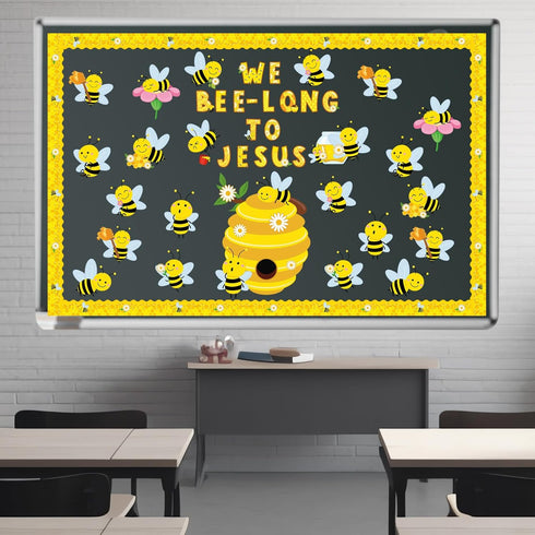 Bee Bulletin Board Decorations Set, Summer Bee Jesus Religious Bulletin Board Decorations Christian Cutout for Classroom Back to School Library Ho...