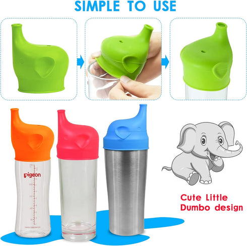 Silicone Sippy Cup Lids, 5 Packs Elephant Spill-Proof Sippy Cup for Babies, Toddlers and Kids...