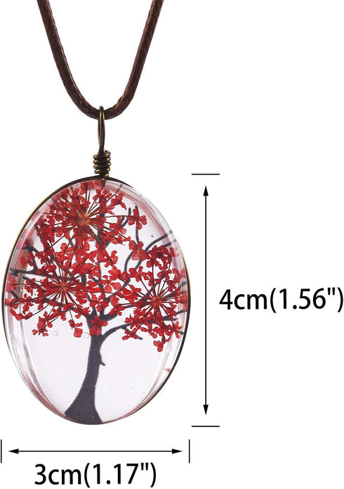 Life of Tree Multi Colors Queen Anne's Lace Dried Flowers Oval Pendant Necklace (4 Colors)...
