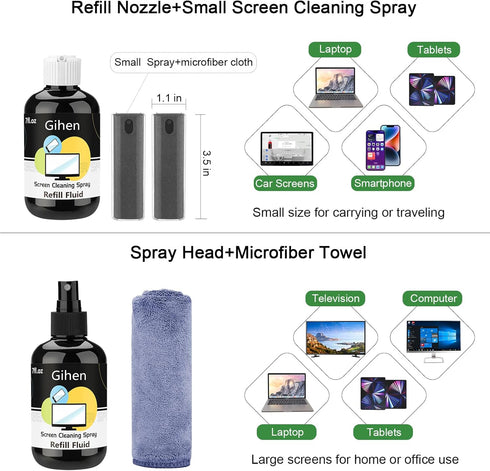 Electronic Screen Cleaner Kit, Screen Cleaner Spray and Wipe, Refillable Car Screen Cleaner, Laptop Computer Monitor Screen Cleaner, Phone iPhone ...