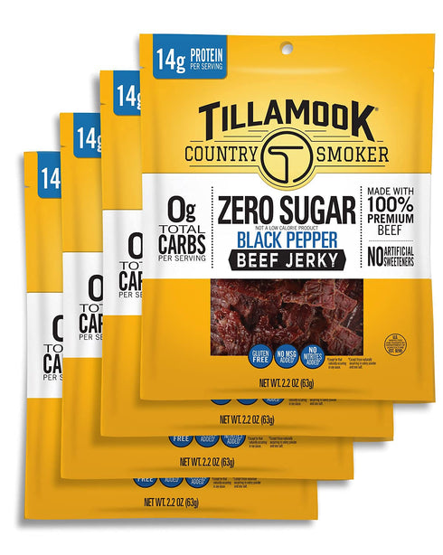 Tillamook Country Smoker Keto Friendly Zero Sugar Beef Jerky, Black Pepper, 2.2 Ounce (Pack of 4)...