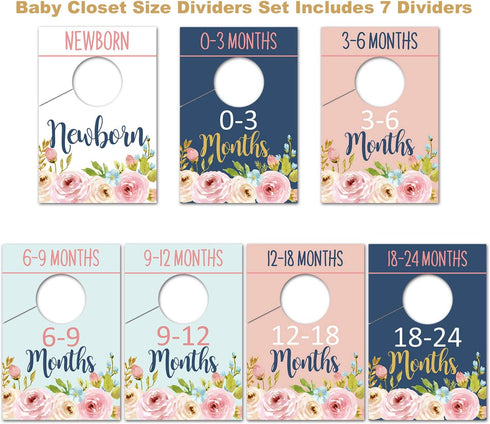 Baby Closet Size Dividers, Floral Closet Organizer for Girl, Nursery Wardrobe Divider Hangers to Arrange Clothes By Size or Age, Newborn Shower Gi...
