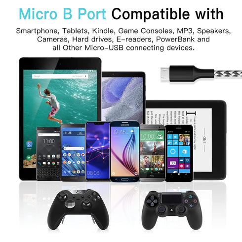 Micro USB Charging Cable 10/10/10FT, 3 Pack Nylon Braided Charger Cables for Samsung, Nexus, LG, Smartphones, Tablets, Kindle, Game Consoles, Came...
