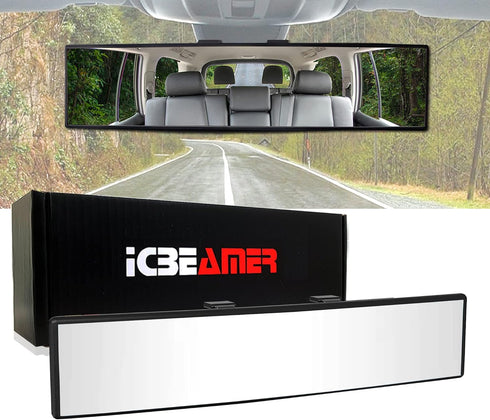 11.8" ICBEAMER Clip On Rear View Mirror | Flat Clear Tint Glass, Panoramic Wide Angle HD Glass, Anti Glare, Universal Fit for Car, SUV, Truck | El...