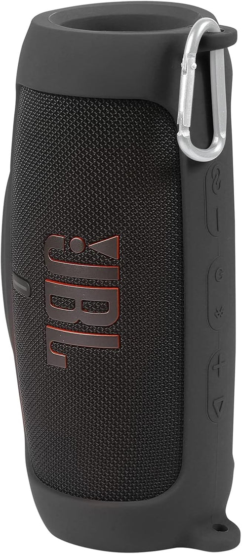 for JBL Charge 5 Waterproof Bluetooth Speaker Silicone Cover Case, Portable Silicone Travel Case with Carabiner, Protective Skin Case (Black Case)...