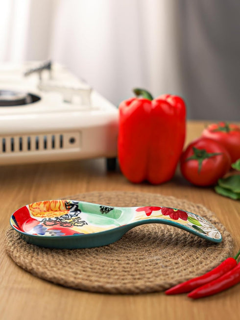 Colorful Hand Painted Spoon Rest Ceramic Large Spoon Holder for Kitchen Counter Stove Top, Dishwasher Safe, Multicolor (1 Pack)...