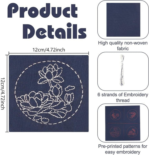 4 Set Sashiko Coasters DIY Kit with Instructions Sashiko Kit for Beginners Lotus&Koi Carp Sashiko with Embroidery Hoop Coasters for Housewarming G...