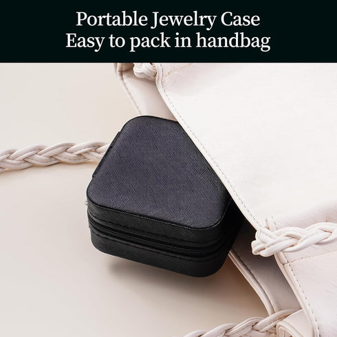 CASEGRACE Travel Jewelry Case, Small Jewelry Box with Mirror Design Portable Jewelry Travel Organizer Display Storage Case for Rings Earring Neckl...