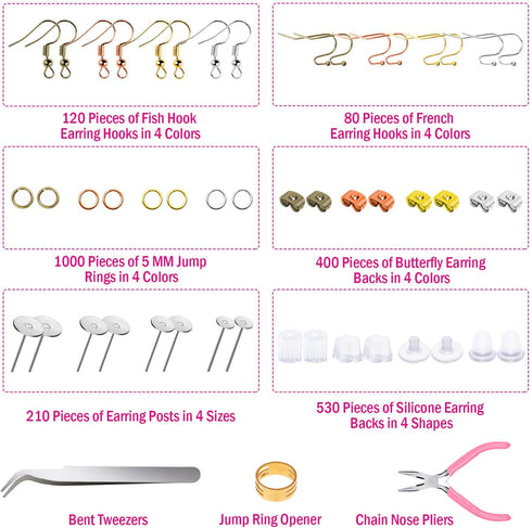Earring Making Kit, Shynek 2343pcs Earring Making Supplies with Earring Hooks, Jump Rings, Earring Posts, Earring Backs and Jewelry Pliers Tools f...
