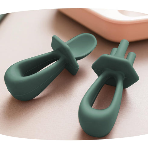 Tiny Twinkle Silicone Training Utensils - Baby Spoons and Baby Forks For Self-Feeding Training - Silicone Baby Led Weaning Utensils For Toddlers A...